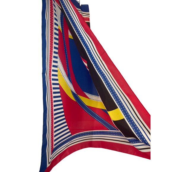Vintage Avon Polyester 36 inch Scarf Red White Blue Yellow Black - Picture 5 of 5